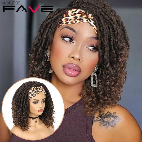 Fave Dreadlock Trançado Headband Wigs Synthetic Goddess Faux Nu Locs Curly Wig Freetress Twist Crochet Hair For Black White Women L230520