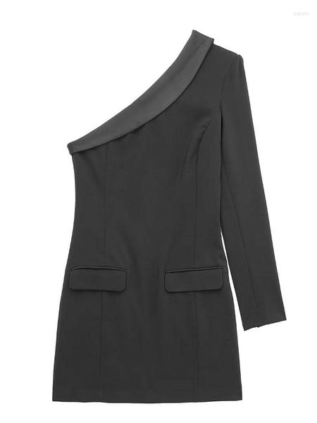 Vestidos casuais verão vestido feminino preto assimétrico bolso fino casaco mini