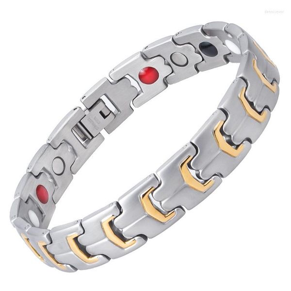 Charm Pulseiras de Energia de Íon Negativo Titânio Aço Pulseira Anti-radiação Inoxidável Masculino Magnético Anti-fadiga Saúde