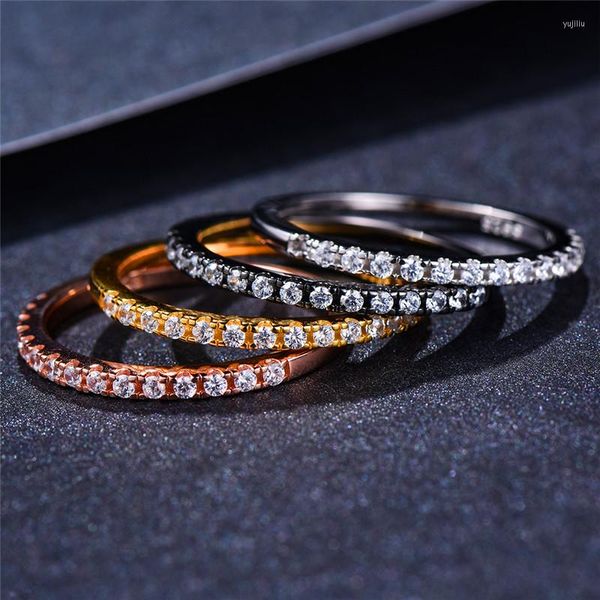 Cluster Rings Vintage Feminino Black Crystal Stone Ring Real 925 Sterling Silver Finger Boho Promise Love Engagement For Women