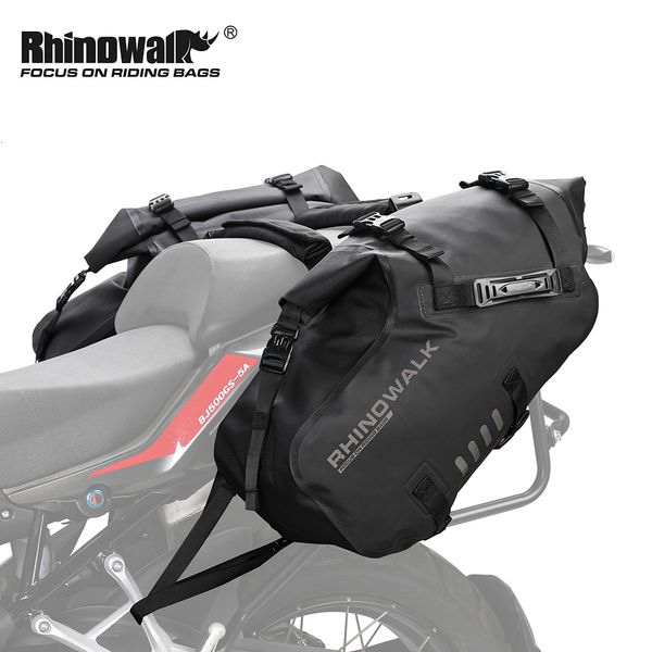 Sacos ao ar livre Rhinowalk 28L Bolsa de motocicleta à prova d'água 2 peças Alforje de ajuste universal Sela Garfo de armazenamento lateral Bagagem de viagem 230619