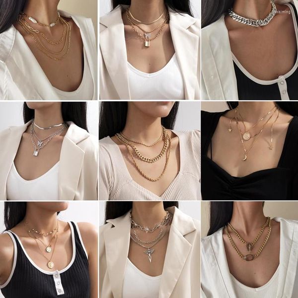 Ketten Punk Multi Layered Choker Halskette Kragen Aussage Jungfrau Maria Münze Anhänger Halsketten Frauen Schmuck