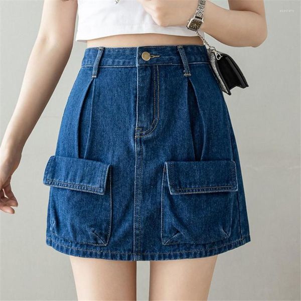 Röcke Retro Denim Shorts Rock Frauen Sommer 2023 Streetwear Damen Kurze Jeans Casual Alle Spiel Taschen Hohe Taille Saia Weibliche