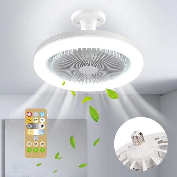 Ventilatore da soffitto 30w 48w con lampada di illuminazione Base convertitore E27 con telecomando per camera da letto Living Home Silent Ac85-265v