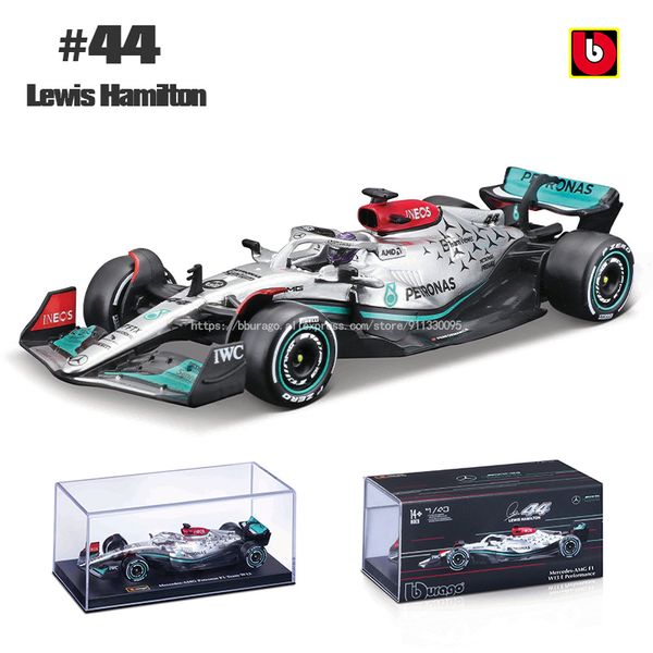 Diecast Model Car Bburago 1 43 AMG W13 #44 Hamilton #63 Russell A versão acrílica liga de luxo carro fundido modelo de carro brinquedos 230617