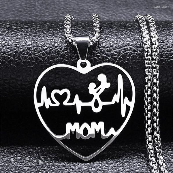 Anhänger Halsketten Mama Herzschlag Liebe Herz Halskette Edelstahl Silber Farbe EKG Schlüsselbein Besondere Geschenke für Mutter Familie Schmuck