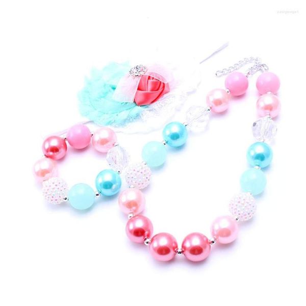 Collana Orecchini Set MHS.SUN Bambini Ragazze Perline Grosse Braccialetto Fiore Fasce Per Capelli Moda Bambini Gioielli Per Bambini Per Regali Di Festa