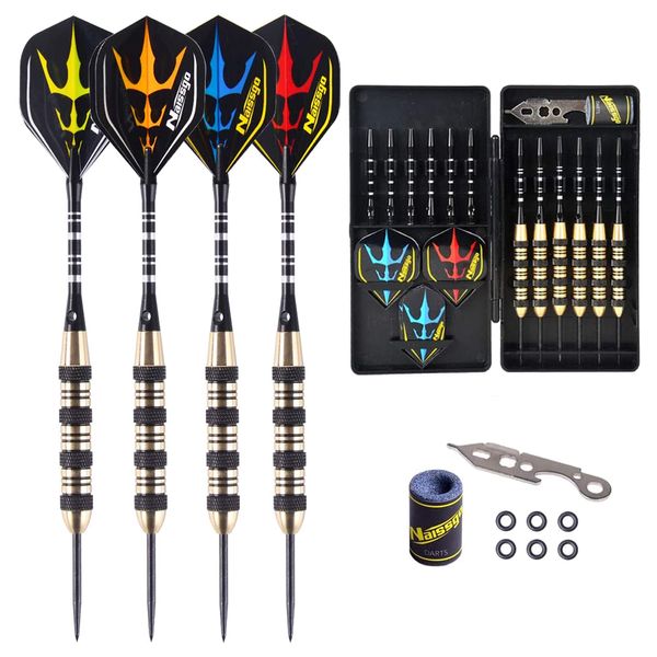 DARTS 21G Professional Dart Steel Set Set с 6 латунными бочками и дополнительными аксессуарами Dart Dart для соревнований на барных соревнованиях 230619