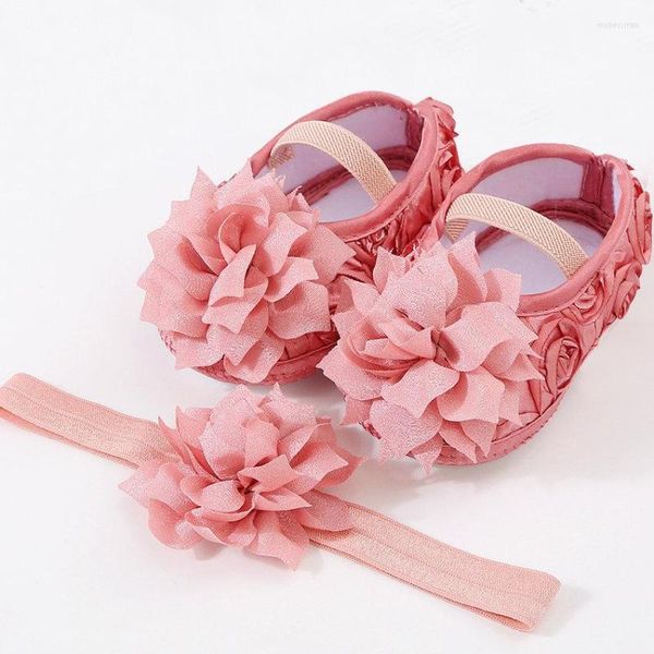 First Walkers 0-18 M Baby Walking Shoes and Headband Set Spring Toddler Girl Mesh Flower Princess Cotton Sole Soft Anti-Slip Batism