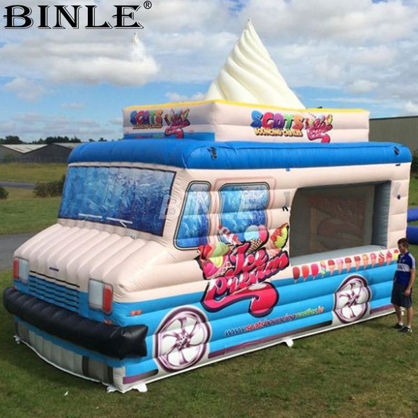 4ml (13ft) Özelleştirilmiş mobil taşınabilir dev şişme dondurma kamyonu standı Pop up araba çadırını reklam için