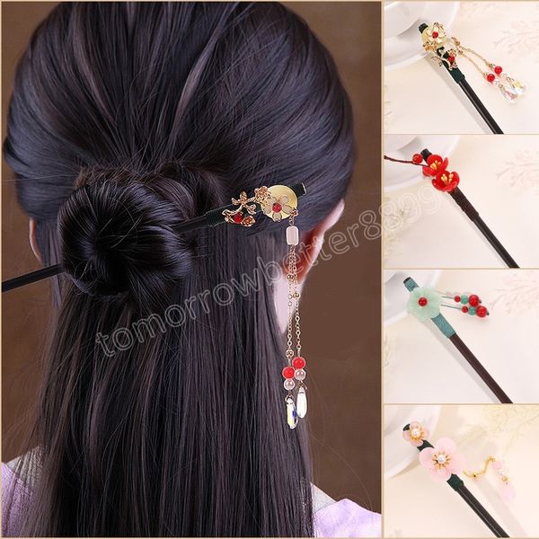 Moda Estilo Chinês Madeira Cabelo Varas Vintage Flor Pauzinho Grampos de Cabelo Pins Pins Jóias Casamento Acessórios de Cabelo Feminino