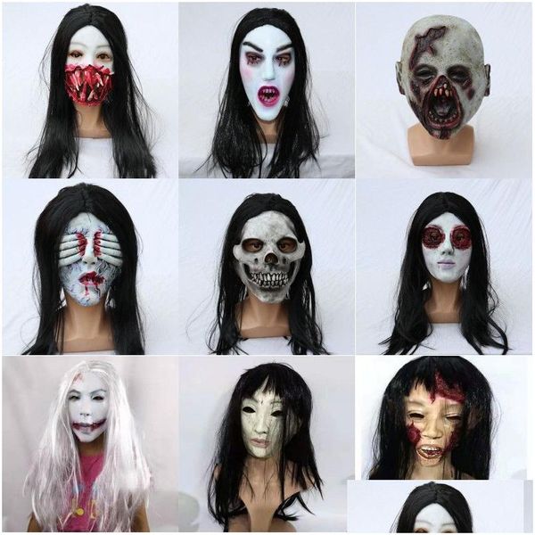 Máscaras de festa Halloween Horror Scary Látex Mask Feminino Ghost Head Haunted House Py For Adts Drop Delivery Home Garden Festive Supplies Dh8Vk