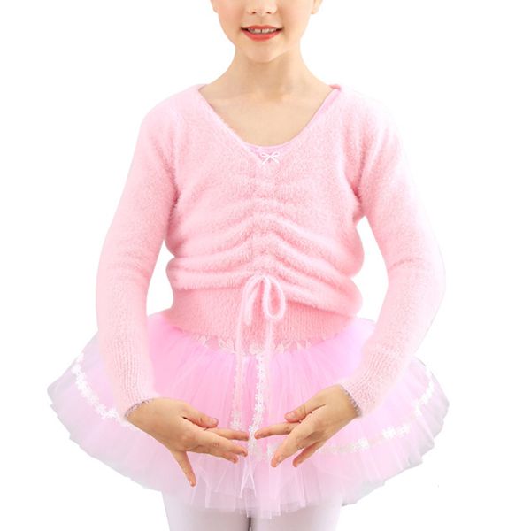 Trui Herfst Winter Kinderen Meisjes Ballet Trui Zachte Gelaagdheid Koord V-hals Bovenkleding Warme Jas Wrap Dans Jassen 230619