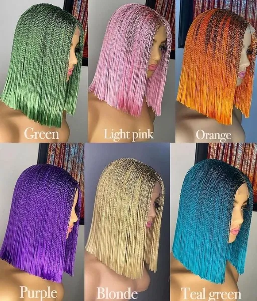 Aparência natural 12 polegadas curto estilo bob perucas frontais de renda cabelo sintético tranças coloridas tranças perucas para mulher negra