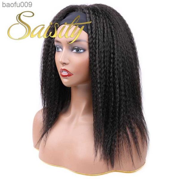 Saisity Long Kinky Straight Wigs Синтетические парики для волос для афроамериканских женщин Натуральный черный 14 -дюймовый афро -парик L230520