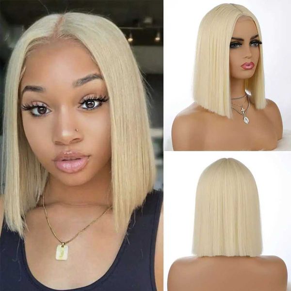 Nxy Hair Wigs Short Bob 613 Blonde Synthetic Wig Natural Straight Middle Part for Women Resistant Heat Daily Use 230619