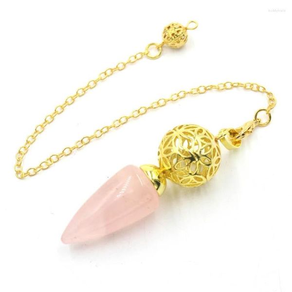 Colares Pingente Cura Cristal Pontiagudo Para Dowsing Flor Vida Pedra Natural Ametistas Quartzo Rosa Adivinhação Pêndulo Amuleto