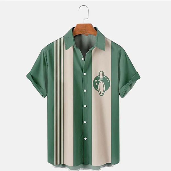 Camisas casuais masculinas verão camisa havaiana boliche camisa 3d camisa vintage padrão listrado manga curta homem blusas férias homem casual t-shirt praia 230619