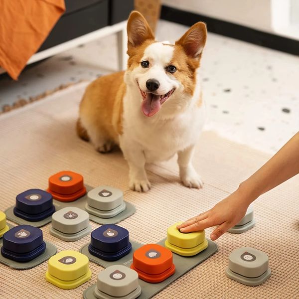 Dog Training Obedience MEWOOFUN Dog Button Record Talking Pet Communication Treinamento vocal Toy Bell Ringer interativo com almofada e adesivo Fácil de usar 230617