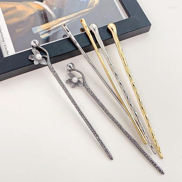 Grampos de cabelo antigo elegante estilo chinês faça você mesmo flor de lótus bastão de metal garfo pauzinhos grampo de cabelo mulher jóias acessórios