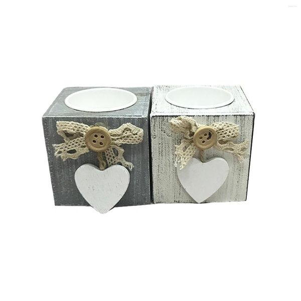 Portacandele 2 pezzi centrotavola per la tavola a forma di cuore Regali luminosi per la casa Decorazioni per la casa in legno rustico Cena votiva per matrimonio con supporto vintage