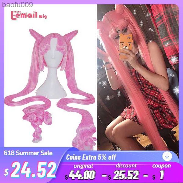 Peruca L-email Cabelo Sintético Chibiusa Tsukino Cosplay Wigs Chibiusa Longo Rosa Cosplay Wigs with Buns Halloween Resistant Heat Wigs L230520