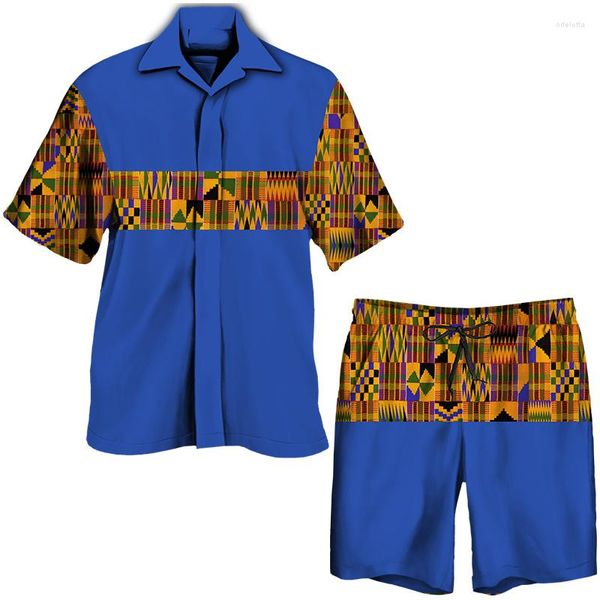 Freizeithemden für Herren, Herren-Outfits mit afrikanischem Aufdruck, Ethnischer Stil, kurz-/langärmliges Hemd mit Knöpfen, Shorts-Set, Dashiki, traditionelle Streetwear