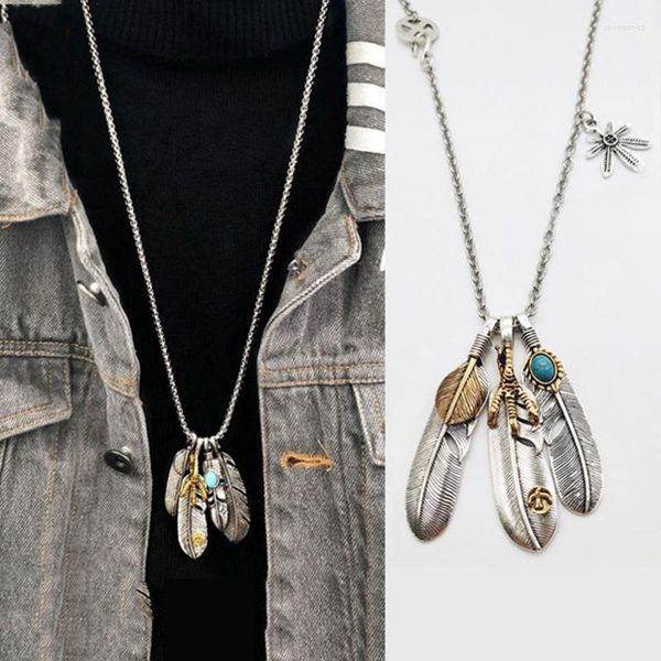 Anhänger Halsketten Vintage Feder Adler Klaue Für Mann Männlich Boho Blatt Tropfen Lange Halskette Frauen Sommer Strand Schmuck