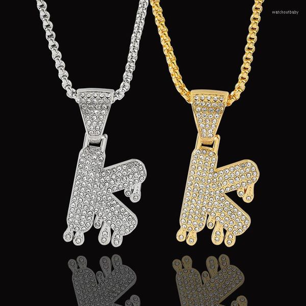 Подвесные ожерелья капельными пузырями Начальные буквы k цепь для мужчин Женщины с полным содержанием золотого цвета кубический циркон хип -хоп украшения