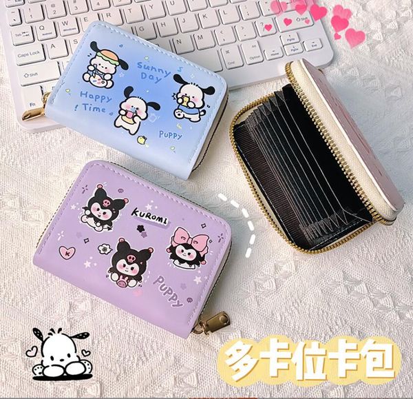 Ins New Fashion Cute kuro mi Melody Card Purse Cute Cartoon Accessories Bolsa Pu com Zíper