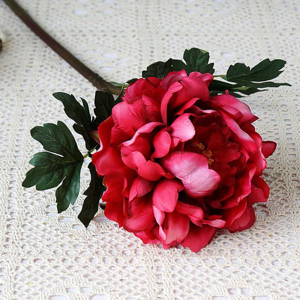 Fiori secchi Peonia artificiale ramo corto con foglia fiore di seta decorazione per la casa hotel flores artificiales decorazione di nozze