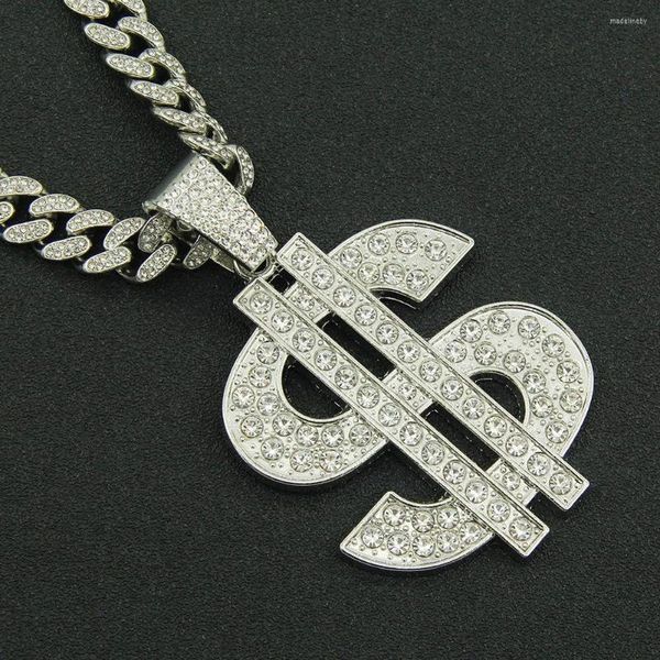 Catene Bling strass collana pendente dollaro per uomo colore argento ghiacciato 13mm catena cubana collane girocollo gioielli hiphop rap rock