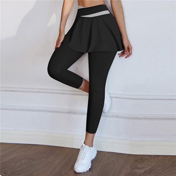 Damen-Leggings, modische Sport-Yogahose, elastisch, mit Rock, Fitness, Workout, Sport, Laufen, Damenbekleidung