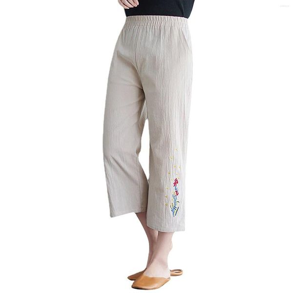 Pantaloni da donna da donna in cotone e lino, vita alta, vestibilità ampia, leggings casual, fitness, calcio, mamma, escursionismo leggero