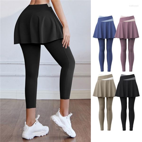 Damen-Leggings, gekreuzter Bund, Rock, Yoga, Golf, Röcke, Skorts, Tenniskleid, Skort, drapiert, weiche, aktive Sport-Leggings