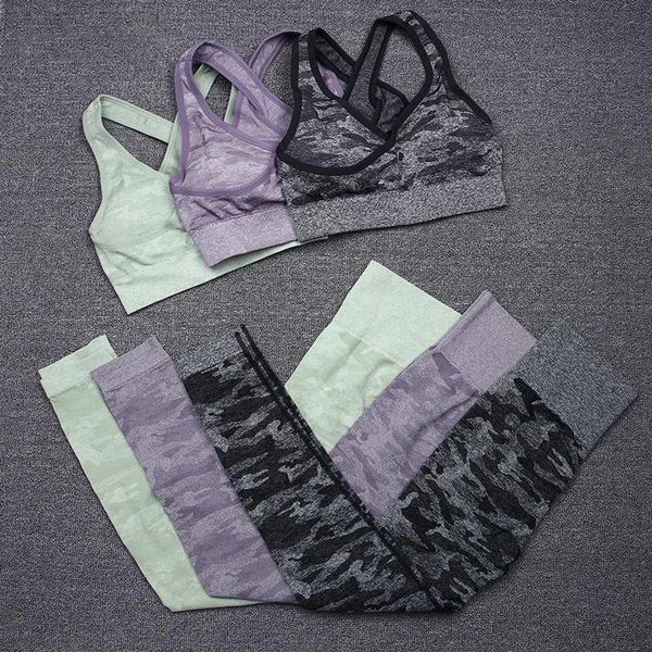 2PCS Camouflage Camo Yoga Set Abbigliamento sportivo per le donne Palestra Fitness Abbigliamento Booty Leggings + Reggiseno GYM Suit Femme