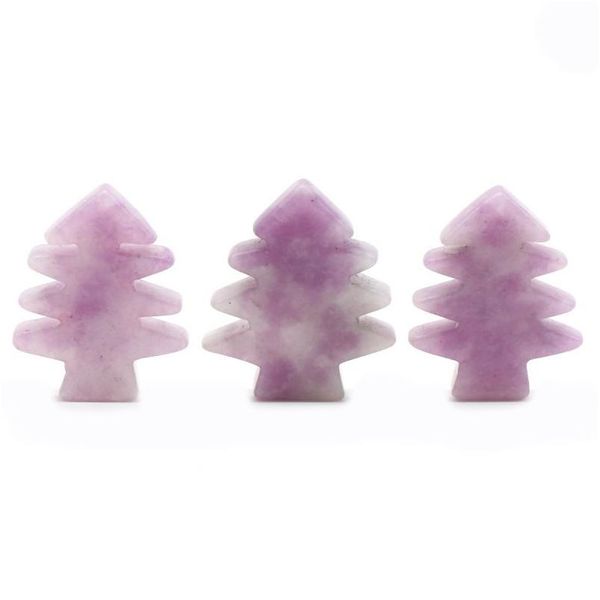 Colares com pingente 3 peças Lepidolita pedras de cristal de cura mini árvore de natal ornamento de mesa pedra de bolso decoração de escritório em casa D Dhzqh