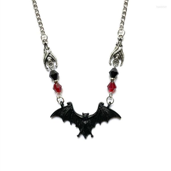 Anhänger-Halsketten, schwarze Fledermaus-Halskette, Gothic-Schmuck, Kristallperlen, Statement, Halloween, alternatives Geschenk, Goth