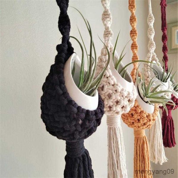 Fioriere Vasi Macrame colorato Appeso a parete Supporto per piante d'aria Fioriera stile bohémien Fioriera in cotone intrecciato a mano Borsa a rete per decorazioni per la casa R230620