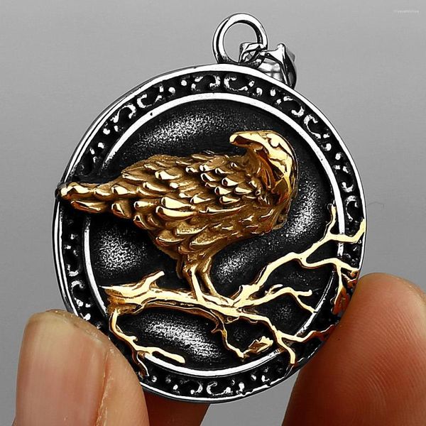 Anhänger Halsketten HNSP 316L Edelstahl Viking Crow Runde Kette Halskette Für Männer Männlich Schmuck Geschenk