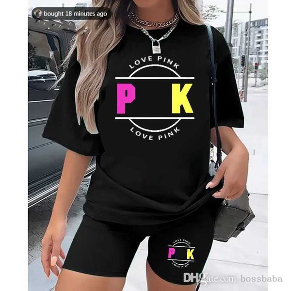 Plus Size S-5XL Designer Novo Grande Mulheres Fatos Duas Peças Biker Shorts Set Letras Padrão Impresso Ternos Esportivos