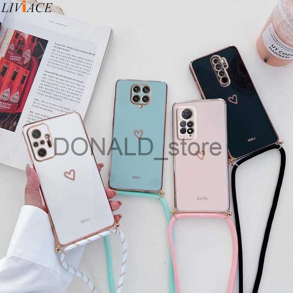 Casos de celular Love Heart Crossbody Lanyard Strap Phone Case Para Xiaomi Redmi Note 10 Pro 11 12 8 9 Pro Max Plus 7 Redmi 9 9A 9T 9C 10C Cover J230620