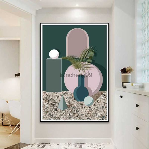 Абстрактная живопись Morandi Color Matching Canvas Painting Geometric Poster Pass Hanging Image для гостиной проходы Decor L230620