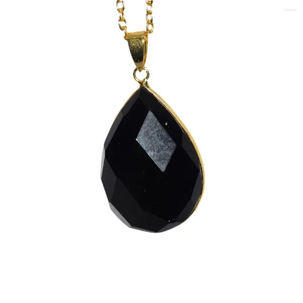 Colares com pingente de pedra preta natural para joias colar com pedras obsidianas 2023 corrente feminina gota d'água grande banhado a ouro