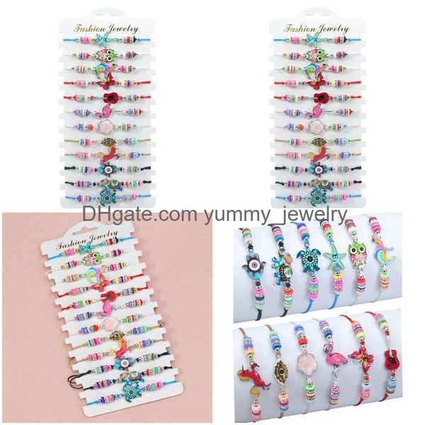 Kette 12 Teile/satz Farbe Schmetterling Elefanten Schildkröte Gewebtes Armband Mädchen Party Kinder Hand Einstellbare Geflochtene Set Für Wome Drop Deliv Otjng