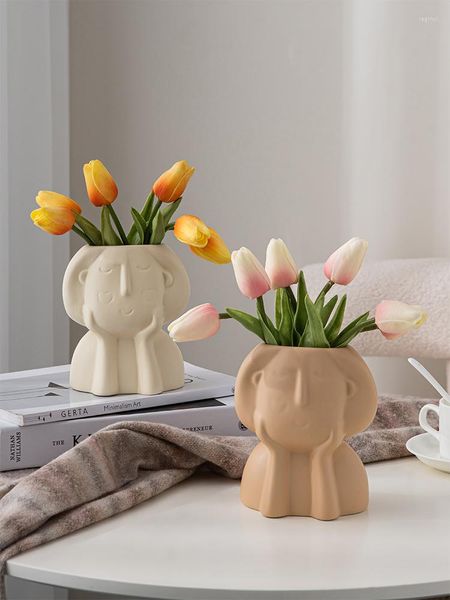 Vasen Gesicht Mädchen Keramik Vase Kreative Moderne Einfache Wohnzimmer Skulptur Kunst Blume Design Esstisch Glamour Dekoration Hause