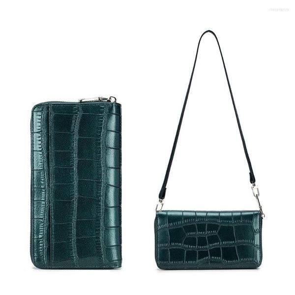 Abendtaschen Echtes Leder Damen Lange Geldbörse Clutch Multifunktionale Schulter Rindsleder Damen Handytasche Reißverschluss Große Kapazität Münzbörse