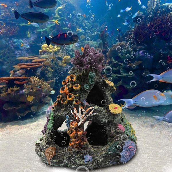 Decorações Etching Coral Aquarium Decoration Fish Tank Resina Rock Cave Ornaments House Sleeping Rest Hidden Game 230620