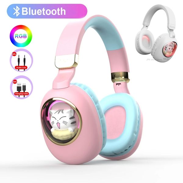 Cartoon Wireless Bluetooth Headset mit MIC RGB Licht Stereo Musik Kopfhörer für Mädchen Kinder Headset Geschenke Gamer Helme