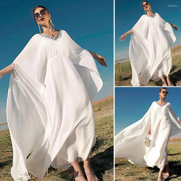 Abbigliamento etnico Arabo Abaya Abito lungo da donna musulmana Islam Cape Chiffon strass Luxury Maxi Robe Kaftan Middle East Ramadan Party Gown